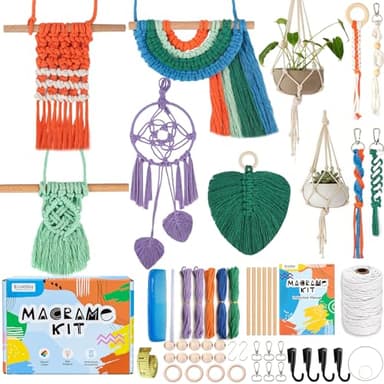Ecoofor Macrame Kits for Beginners with 366 Feet 3 mm Macrame Cotton Cord, DIY Plant Hanger Kit with Supplies and Instructions, Macrame Beads, Wooden Rings, Dream Catcher Rings