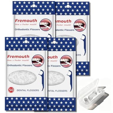 Fremouth Orthodontic Flossers for Braces - Ortho Dental Floss Picks, 50 Count (Pack of 4), with a Travel Case