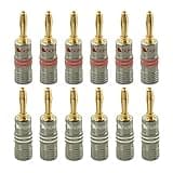 Nakamichi Ultimate Series 24K Gold Plated Beryllium Red Copper Banana Plug 12-18 AWG Gauge Size 4mm Connector for Speakers Wire Amplifiers Hi-Fi Sound Systems (12 Pcs (6-Pairs), Banana Plugs)