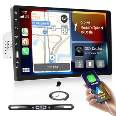 AM Radio Hikity 9 Inch Touch Screen Single Din Car Stereo with Carplay Android Auto, Car Radio Bluetooth Car Audio Support Mirror Link FM AM/USB/EQ Setting + Backup Camera