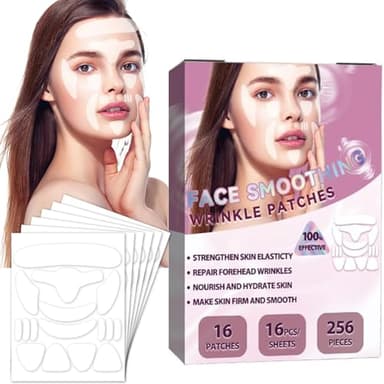 Facial Wrinkle Patches, 256 Pcs Overnight Silicone Forehead Wrinkle Patches, Anti-Aging Face Patches Remover to Fine Lines, Mouth, Frown Lines, Eyes, Smile Lines, Simple to Use And Highly Adhesive