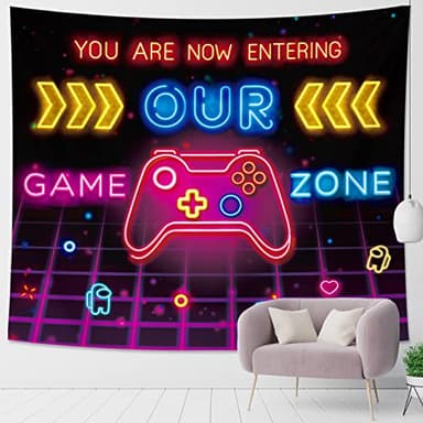 DESIHOM Gaming Tapestry for Living Room - Cool Video Game Wall Art for Teen Boys, Kids, Dorm Decor - Neon Gamer Design, Polyester, 59x51 Inch