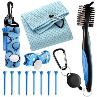 Liliful 12 Pcs Golf Accessories Kit, Include Golf Ball Bag with Hook Towel Tees Magnetic Ball Marker Divot Tool Cleaner Brush for Women Man Gifts(Light Blue)