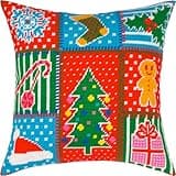Brvsk Christmas Needlepoint Kit for Adults and Beginners — Patchwork 16″ × 16″ with Clear, Precise Printed Design on Cotton Canvas; Includes 2 Needles, Yarn, and Easy-Read Chart