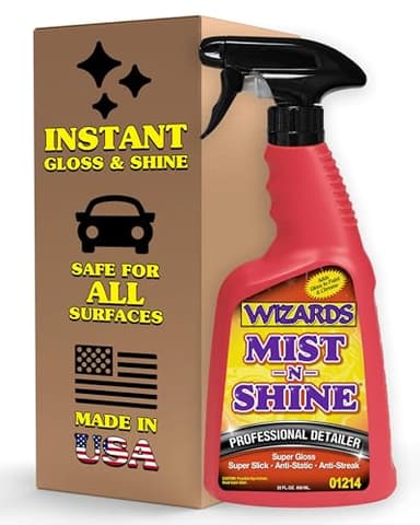 Wizards Mist-N-Shine Detail Spray - 22 Oz - Multi-Purpose High Gloss Finish Waterless Quick Detailer Spray for Glass, Chrome, Paint and Plastics - Car Exterior Cleaner for Auto Detailing Supplies