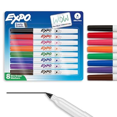 EXPO Dry Erase Markers, Low Odor Ink, Assorted Colors, Ultra Fine Tip, 8 Count - Whiteboard, Calendar, Organization, School Supplies