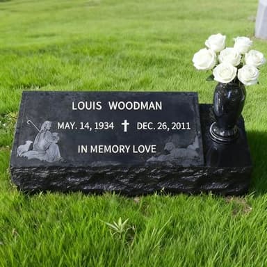 Black Granite Headstone with Vase for Memorialization,headstones for Graves Granite Memorial Stone 22X8X3inch