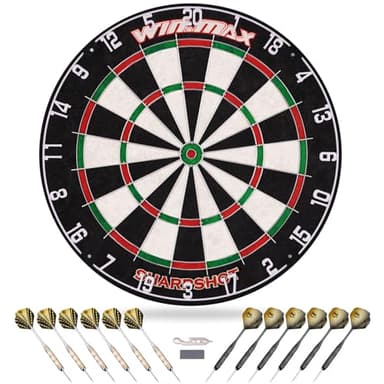 WIN.MAX Dart Board - Bristle Steel Tip Dartboard Dart Boards for Adults Bristle Steel Tip Dartboard Se for Adults Rotating Number Ring Staple-Free Bullseye with 12 Darts Metal Tip (New)