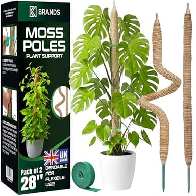 2 Pack 28'' Bendable Moss Pole Monstera Plant Support for Climbing Indoor Plants - Stakes for Potted Climbers - Tall Sticks Indoor Trellis for Houseplants - Accessories for Monstera Pot