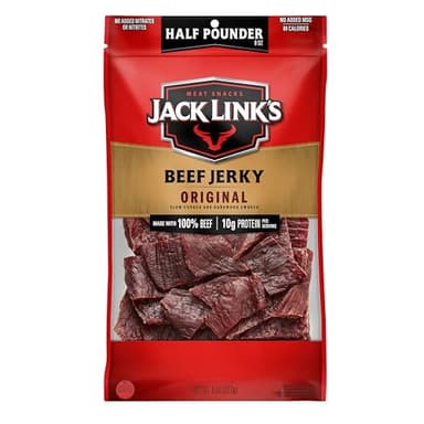 Jack Link's Beef Jerky Half Pounder - Original - Made with 100% Real Beef - Ready to Eat Real Meat Protein Snacks - 10g Protein per Serving - 8 oz Large Jerky Bag