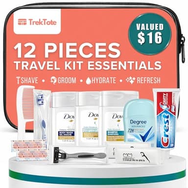 Trektote 12-Piece Women’s Travel Hygiene Kit with Toiletries & Grooming Essentials, TSA-Compliant, Clear Cosmetic Bag, Available in Bulk