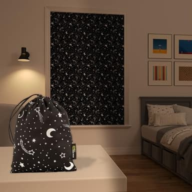 Sun Zero Lights Out Portable Travel 100% Blackout Suction Cup Curtain Panel, 50" x 78", Stars