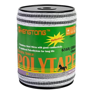 HENGTONG Upgraded Electric Fence Poly Tape with Reflective Strip, 656ft(200m) Horse Fencing Tape, 3/5"(15mm) Fence Tape, 4 x 0.18mm Strong Stainless Steel Conductors