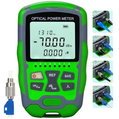 Dry Cell A-M70 OPM Portable Fiber Optic Power Meter Integrated Machine 15 (FC/SC/ST) & RJ45 Network Test Portable Fiber Optic Tester ‑70 to +10 1pc FC to LC Adapter