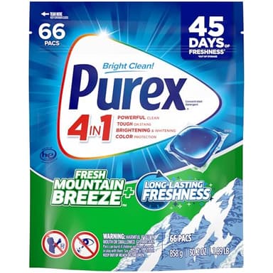 Purex Fresh Mountain Breeze Laundry Detergent Pacs, 66 Count, Pre Measured Pacs