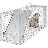VEVOR Live Animal Cage Trap, 31" x 10" x 12" Humane Cat Trap Galvanized Iron, Folding Animal Trap with Handle for Rabbits, Stray Cats, Squirrels, Raccoons, Groundhogs and Opossums