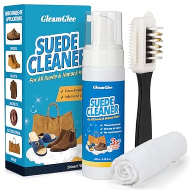 GleamGlee Suede Cleaning Kit 6.76oz – Effectively Removes Dirt, Stains & Water Marks – Includes Suede Brush & Microfiber Towel for Cleans & Restores Shoes, Boots, Jackets, Bags, Purses & More