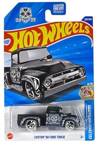 Hot Wheels Custom '56 Ford Truck [Black W/White Wheels] Celebration Racers 8/10, 233/250, 1:64 Scale Diecast Vehicle