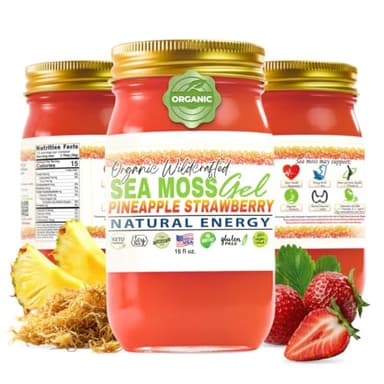 SEA MOSS LYFE Strawberry Pineapple Organic Seamoss Gel – 16oz Wildcrafted Irish Sea Moss with Real Fruit – Vitamin C-Rich Superfood for Skin, Energy, Gut & Immune Support – Vegan, No Additives