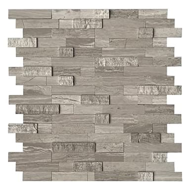 SUNWINGS 5-Sheet Peel and Stick Mosaic Natural 3D Stone Self Adhesive Marble Tiles, 11.5" x 10.7" Stick on Backsplash for Kitchen Bathroom Fireplace Vanity, Mixed Tan