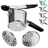 Potato Ricer Stainless Steel with 3 Interchangeable Fineness Discs, Ricer Kitchen Tool for Mashed Potatoes, Cauliflower Rice Maker Masher, Gnocchi Potatoe Spaetzle Press Patoto Masher (Black)