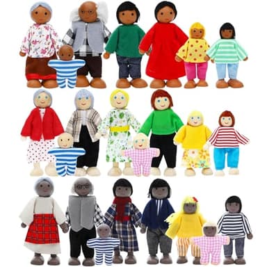 ONEST 23 Pieces Wooden Dollhouse Family Set Mini People Figures Dollhouse Dolls Wooden Doll Family Pretend Play Figures Accessories for Pretend Doll House Toy