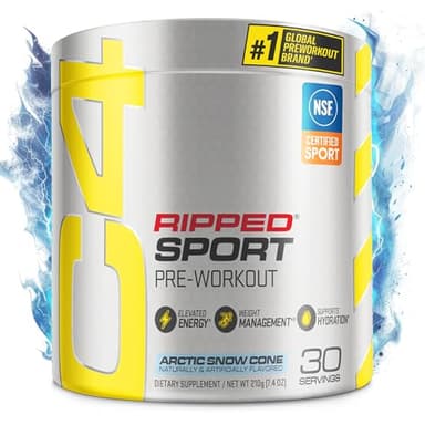 Cellucor C4 Ripped Sport Pre Workout Powder Arctic Snow Cone - NSF Certified for Sport + Sugar Free Preworkout Energy Supplement for Men & Women - 135mg Caffeine + Weight Loss - 30 Servings