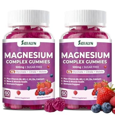 Magnesium Complex Gummies 500mg - Magnesium Glycinate, Citrate, Malate with Vitamin D3, C, B6, B12, Zinc & Calcium, Magnesium Chewable Supplement for Calm, Muscle, Mood Support - Vegan 120 Count
