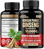 Panax Ginseng 15,000 mg - Red Korean Ginseng Supplement for Men - Extra Strength 10:1 Extract - Energy, Focus, Productivity & Performance - Natural & Vegan - Made in USA - 120 Capsules, 2 Month Supply