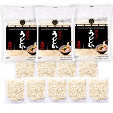 Unha’s Japanese Sanuki Fresh Udon Noodles, Jumbo Chewy Noodles, No Soup Included, Quick and Easy, 22 oz (200g × 3 Packs) Pack of 3
