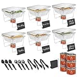 Disposable Chafing Dish Buffet Set, 46 Pcs Disposable Food Warmers For Parties Buffet, Catering Supplies Buffet Display Set Incl. Wire Racks, Chalkboards, Fuel Cans, Pans, Serving Utensils, Covers.