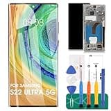 OLED for Samsung S22 Ultra 5G Screen Replacement for Samsung Galaxy S22 Ultra 5G LCD Display SM-S908 SM-S908B Digitizer Touch Screen Assembly with Frame US Version Silver (with Fingerprint)