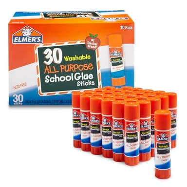 Elmer's All Purpose School Glue Sticks, Acid-Free and Washable, Clear, 7 Grams, 30 Count - Craft Projects, Poster, Vision Board, Classroom Supplies, #1 Teacher Brand