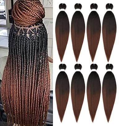 Braiding Hair Pre Stretched 24 Inch 8 Packs Ombre Braiding Hair Professional Soft Yaki Texture, Hot Water Setting Hair Extensions for Braids (24in,1B/30)