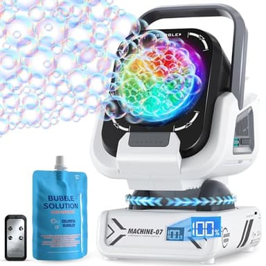 Kiskey Bubble Machine,20000+ Per Minute Bubble Maker for Parties,Outdoor Toys for Kids,Rechargeable/with Remote Control / 7 Color RGB Lights,Wedding Birthday Party, Bubble Blower for Boys & Girls