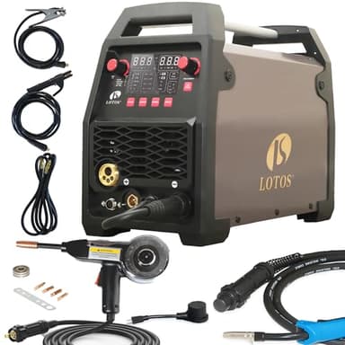 LOTOS Apex MIG180SP 6-in-1 180A MIG Welder with Spool Gun for Aluminum Welding, Gas/Flux-Core MIG, Lift TIG, Stick, Spot, Auto Synergic Voltage Fine-Tune, 120/240V Dual-Voltage, LED Display