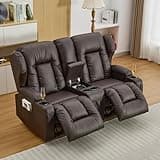 IPKIG 65.3" RV Loveseat Recliner | Double Recliner RV Sofa with Console |Faux Leather Reclining RV | RV Theater Seats |RV Theater Seating | RV Furniture, Manual Recliner Chair (Brown)