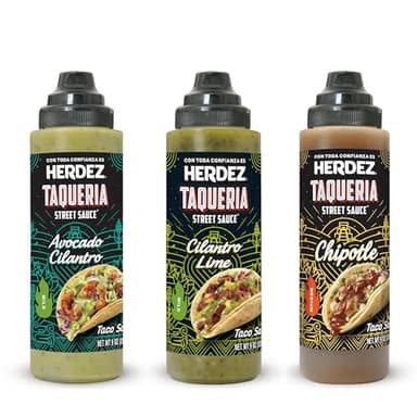 Herdez Taqueria Street Sauce Variety Pack, Avocado Cilantro, Cilantro Lime, Chipotle, 9 oz Bottles(pack of 3)