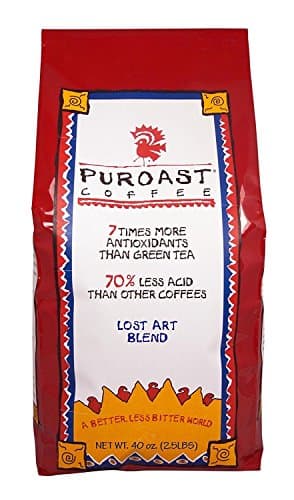 Puroast Low Acid Coffee Whole Bean | Lost Art Whole Bean | Medium Roast | High Antioxidants & High pH |No Bitter Aftertaste | Reduced Heartburn & GERD | Suitable for Cold Brew - 2.2 LB