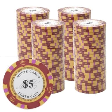 Gamers Lounge Monte Carlo 14-gram Poker Chips (100-pack) - Premium Heavyweight Clay Composite ($5 Red)