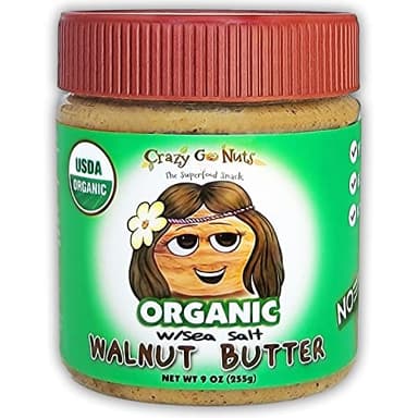 Crazy Go Nuts Organic Walnut Butter with Sea Salt - Healthy Walnut Spread, Keto, Vegan, Low Carb, Gluten Free, Non-GMO, Raw Organic Nut Butter, Omega 3 Fatty Acids - 9 Oz