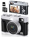 Bifevsr 4K Digital Camera with Viewfinder & Dial, 48MP Vlogging Camera for Photography and Video Autofocus Anti-Shake, Travel Portable Digital Camera with Flash SD Card 2 Batteries, 16X Zoom Camera