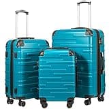 Coolife Luggage Expandable(only 28") Suitcase 3 Piece Set with TSA Lock Spinner 20in24in28in (lake blue)