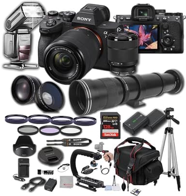 Sony A7 IV w/ 28-70mm Lens, 128GB Extreme Memory, 420-800mm Super Telephoto Lens, TTL Pro Flash, Filters, Lenses, Case Tripod, and More – Extreme Photo Bundle (42pc Bundle)