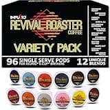 InfuSio Coffee pods 96 Count Variety Pack 12 amazing Medium and Dark Roast blends and Flavored Single Serve Coffee pods for Keurig K cups Brewers - InfuSio Revival Roaster Premium Roasted Coffee