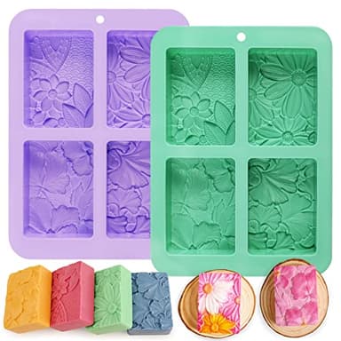 Moukiween Soap Molds Silicone, 3D Rectangular Flower Pattern Silicone Molds for Handmade Craft Soap, Bath Bombs, Chocolate Bars, DIY Candle, Polymer Clay Design