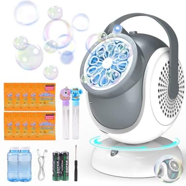 Big Bubble Machine - Automatic Bubbles Blower for Kids, Toddlers - 360° Oscillation & 75° Adjustment, Bubble Toys with LED Light - Gifts for Boys, Girls, Easter, Outdoor, Birthday, Party Use