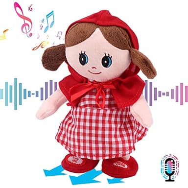 Hopearl Talking Singing Doll Repeats What You Say Girl Walking Electric Interactive Animated Toy Speaking Plush Buddy Gifts for Toddlers, Red, 8''