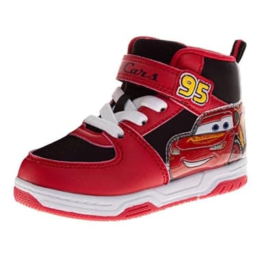 Cars High Top Shoes for Boys - Lightning McQueen Sneaker Hightops Shoe Lightweight Lace Up Ankle Hi Sneakers - Red (Size 9 Toddler)