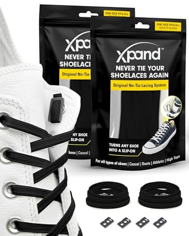 Xpand No Tie Elastic Black Shoe Laces. 1 Size Fits All for Adults & Kids | Stretch Laces for Sneakers, Runners & High Tops Shoes